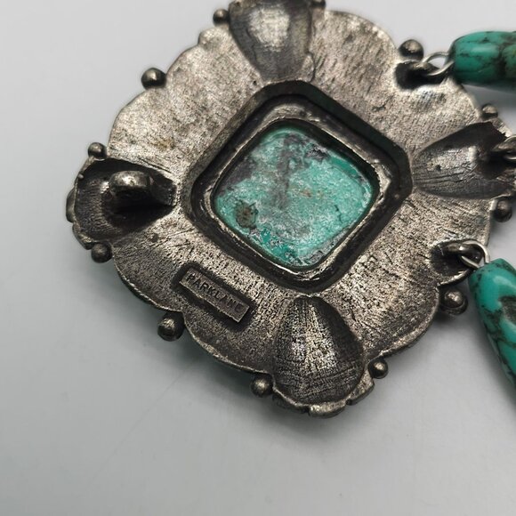 Vintage Parklane Silver Tone Turquoise Style Brooch With Dangle Beads - Picture 3 of 4